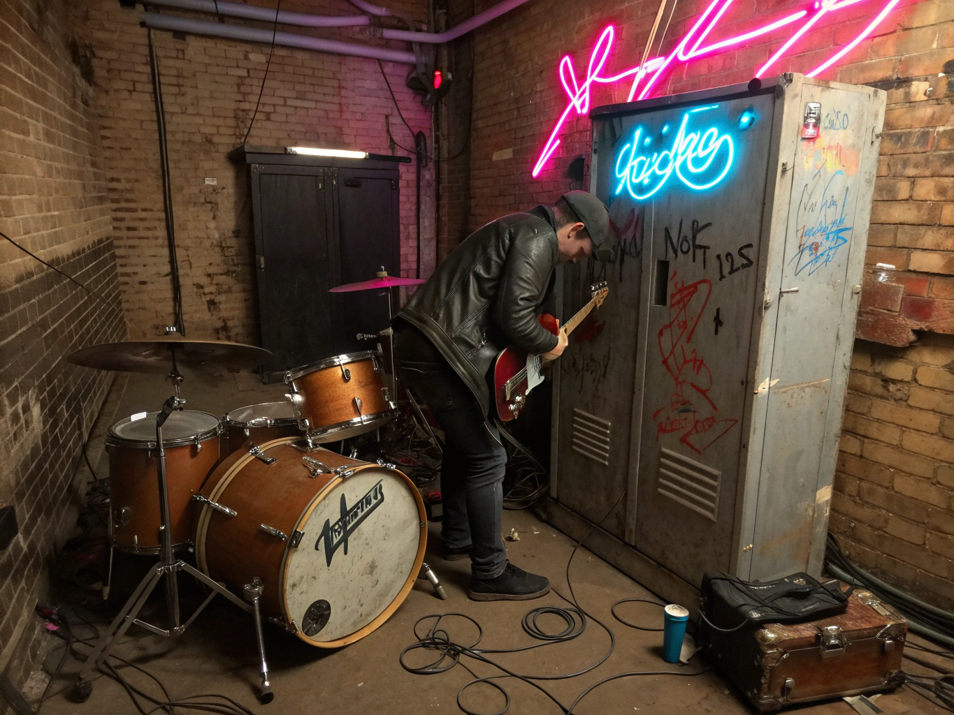 Early Pacific Northwest rehearsal space recording session in vintage grunge aesthetic