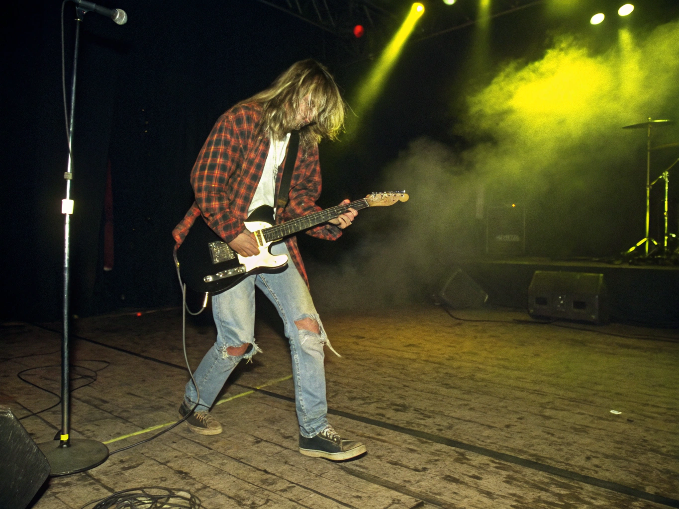 Nirvana performing during the Bleach era in an intimate underground club